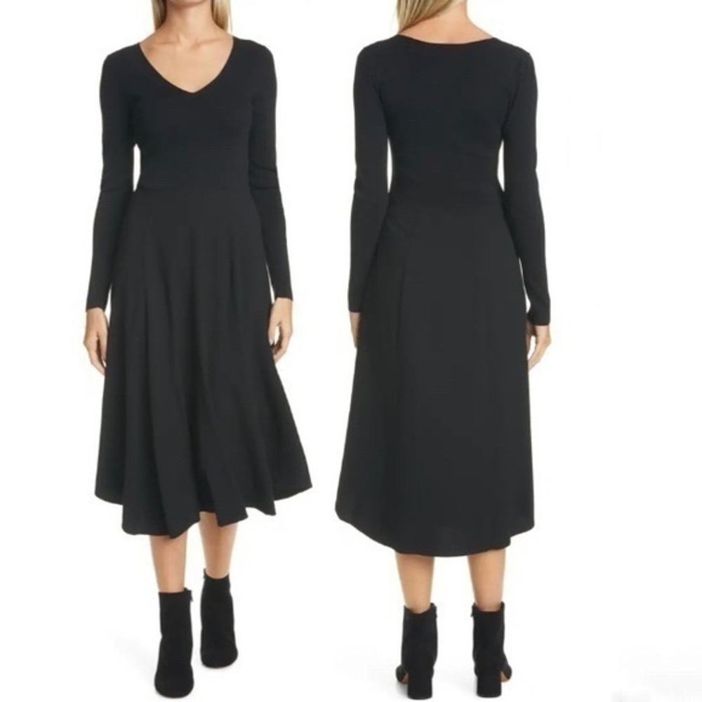 VINCE V-Neck Long Sleeve Dress in Black Size XXS